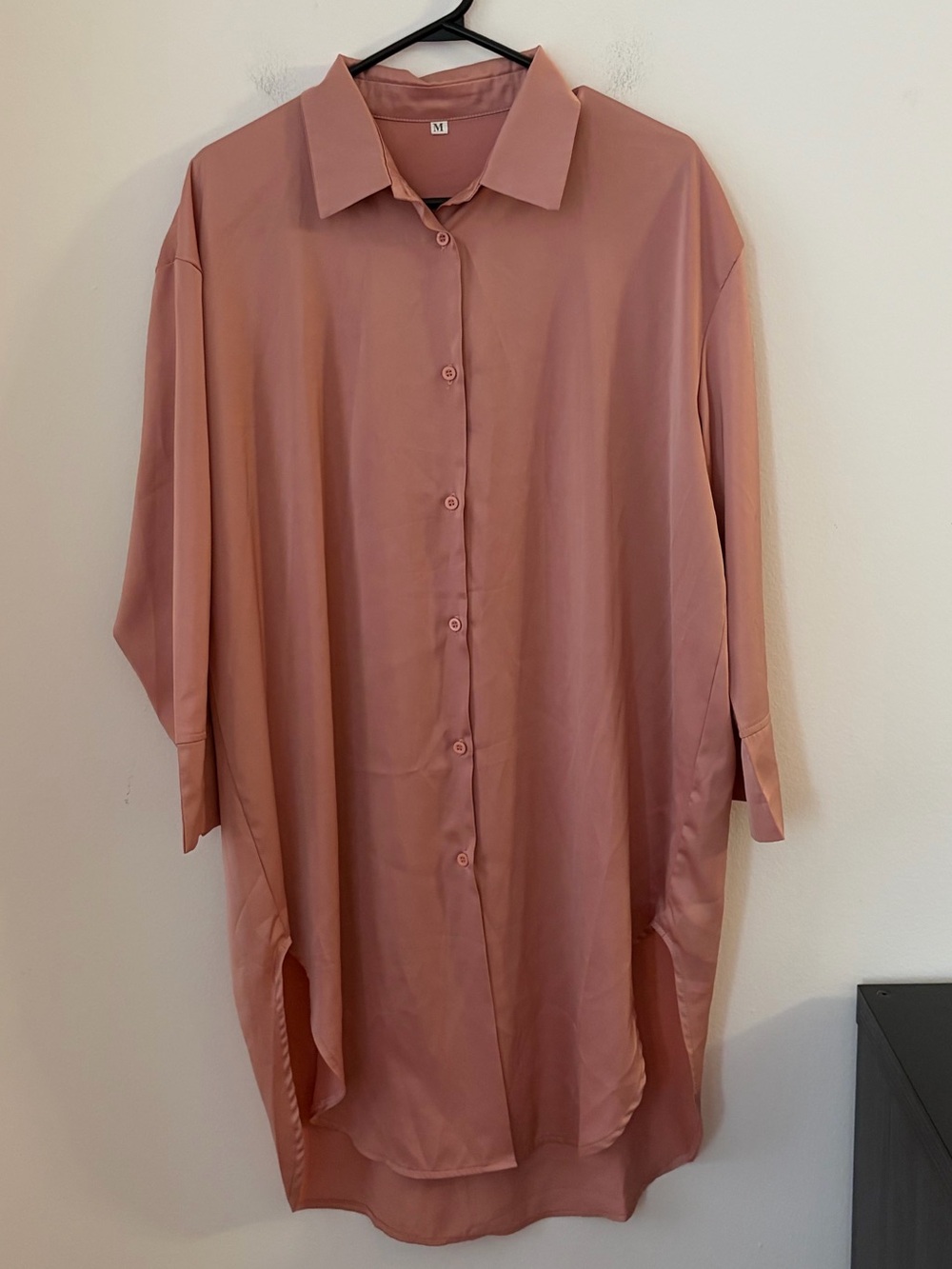 Chic Rose Satin Oversized Button Down Tunic / Shirt Dress - Size M